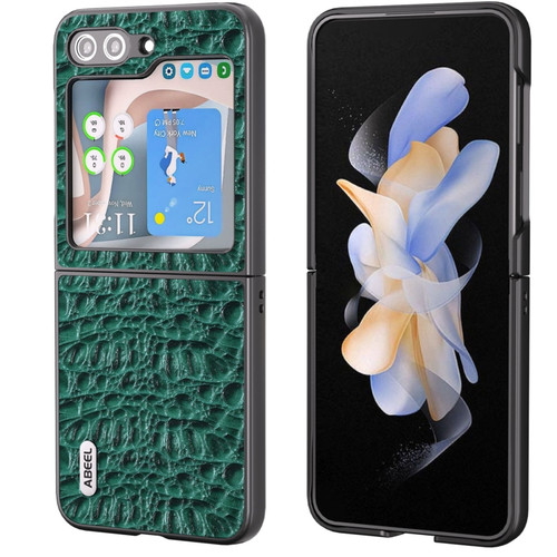 Samsung Galaxy Z Flip5 ABEEL Genuine Leather Sky Series Black Edge Phone Case - Green