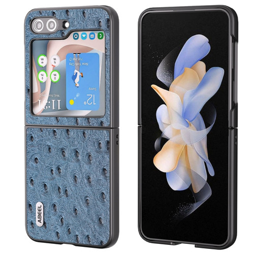 Samsung Galaxy Z Flip5 ABEEL Genuine Leather Ostrich Texture Phone Case - Blue