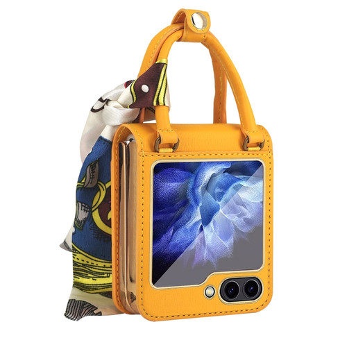 Samsung Galaxy Z Flip5 Handbag Design Leather + PC Phone Case - Yellow