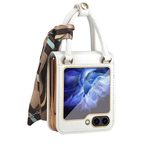 Samsung Galaxy Z Flip5 Handbag Design Leather + PC Phone Case - White