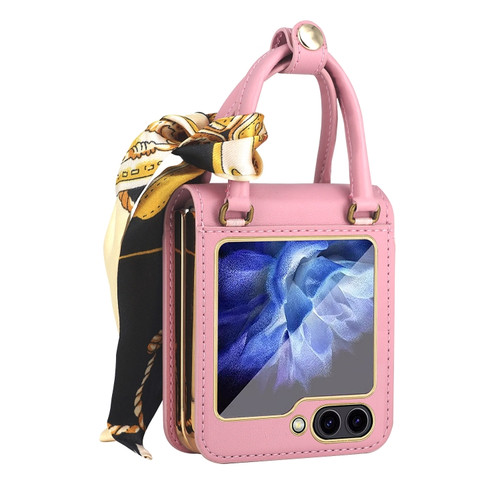 Samsung Galaxy Z Flip5 Handbag Design Leather + PC Phone Case - Pink