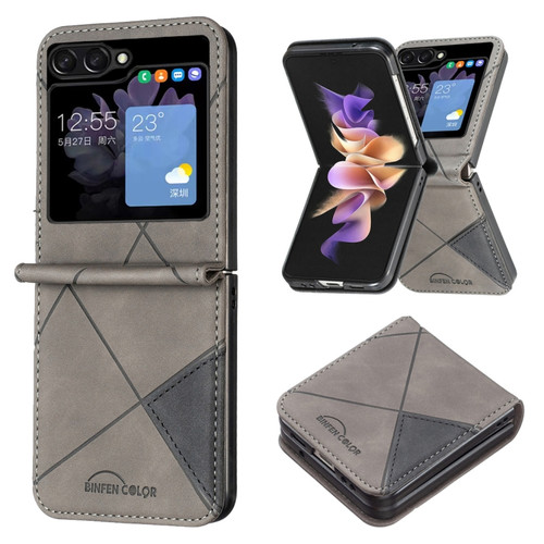 Samsung Galaxy Z Flip5 Rhombus Texture Leather Phone Case - Grey