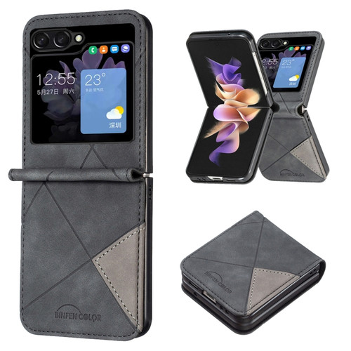 Samsung Galaxy Z Flip5 Rhombus Texture Leather Phone Case - Black