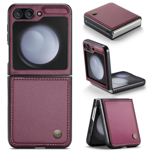 Samsung Galaxy Z Flip5 CaseMe 023 Butterfly Buckle Litchi Texture RFID Anti-theft Leather Phone Case - Wine Red