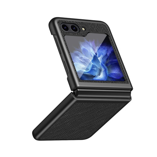 Samsung Galaxy Z Flip5 Cross Texture All Inclusive Shockproof Protective Phone Case - Black