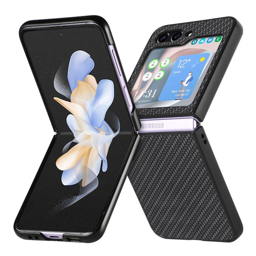 Samsung Galaxy Z Flip5 Carbon Fiber Fold Back Phone Case - Black