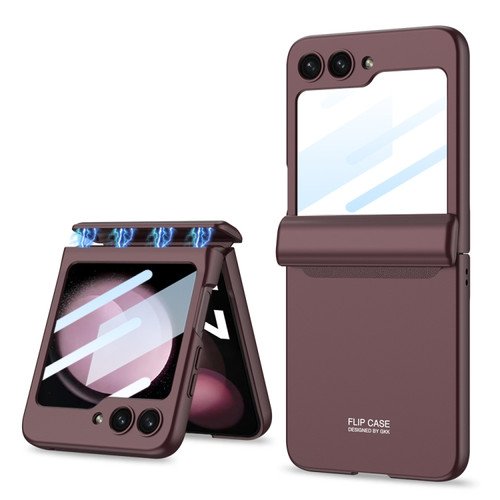 Samsung Galaxy Z Flip5 GKK Integrated Magnetic Full Coverage Folding Phone Case - Wine Red