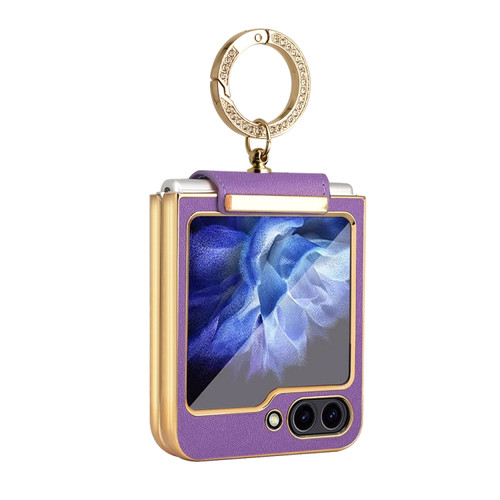 Samsung Galaxy Z Flip5 Colorful PU Phone Case with Ring Holder - Purple