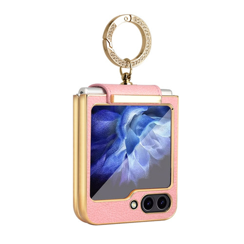 Samsung Galaxy Z Flip5 Colorful PU Phone Case with Ring Holder - Pink