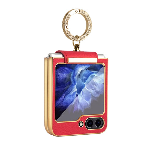 Samsung Galaxy Z Flip5 Colorful PU Phone Case with Ring Holder - Red