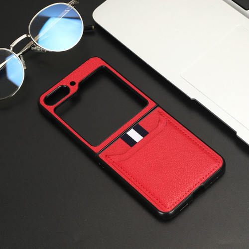 Samsung Galaxy Z Flip5 Litchi Texture Card Slots Back Cover Phone Case - Red