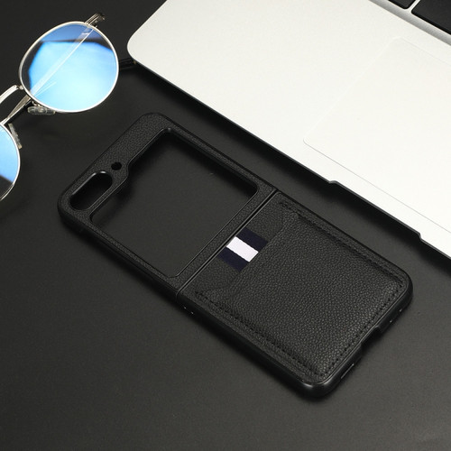 Samsung Galaxy Z Flip5 Litchi Texture Card Slots Back Cover Phone Case - Black