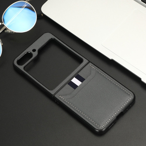 Samsung Galaxy Z Flip5 Litchi Texture Card Slots Back Cover Phone Case - Grey