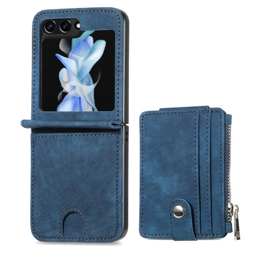 Samsung Galaxy Z Flip5 Skin-feel PU Zipper Wallet Phone Case - Blue
