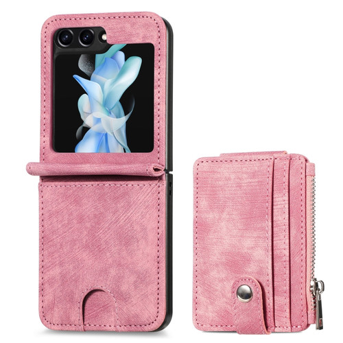 Samsung Galaxy Z Flip5 Skin-feel PU Zipper Wallet Phone Case - Rose Gold