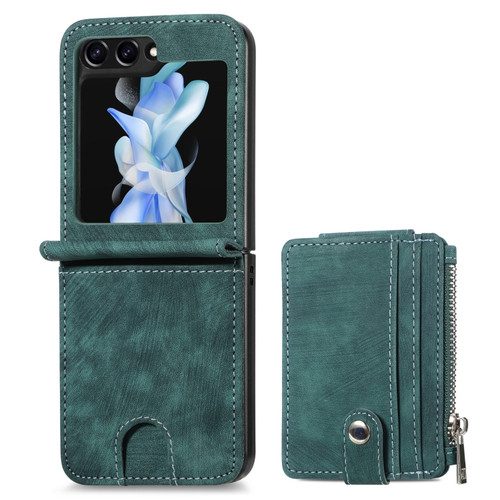 Samsung Galaxy Z Flip5 Skin-feel PU Zipper Wallet Phone Case - Green