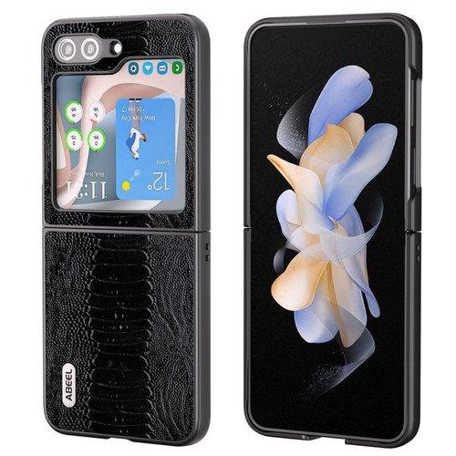 Samsung Galaxy Z Flip5 ABEEL Genuine Leather Weilai Series Phone Case - Black