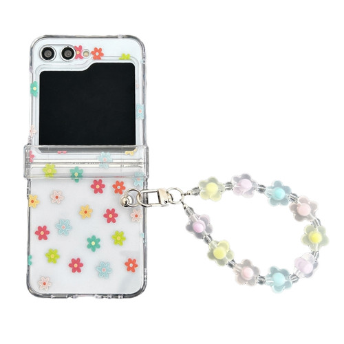 Samsung Galaxy Z Flip5 Transparent PC All Inclusive Hinge Folding Phone Case with Bracelet - Colorful Stars