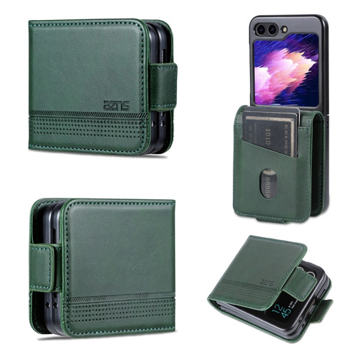 Samsung Galaxy Z Flip5 5G AZNS Magnetic Calf Texture Flip Leather Phone Case - Dark Green