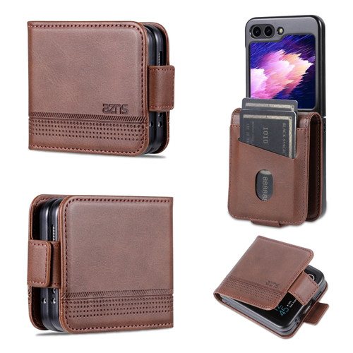 Samsung Galaxy Z Flip5 5G AZNS Magnetic Calf Texture Flip Leather Phone Case - Dark Brown