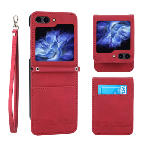 Samsung Galaxy Z Flip5 Dierfeng Dream Line TPU + PU Leather Phone Case - Red