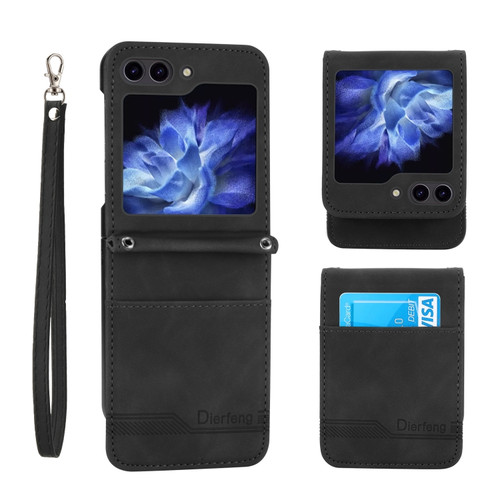 Samsung Galaxy Z Flip5 Dierfeng Dream Line TPU + PU Leather Phone Case - Black