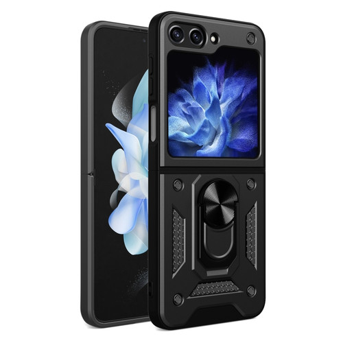 Samsung Galaxy Z Flip5 Armor Magnetic Bracket TPU+PC Phone Case - Black