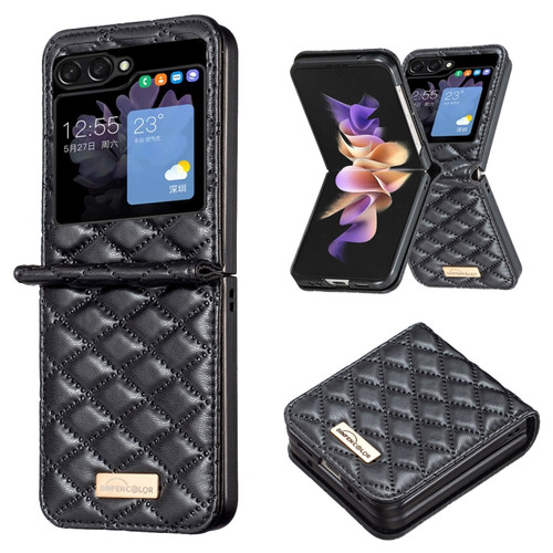 Samsung Galaxy Z Flip5 Elegant Rhombic Texture Leather Phone Case - Black