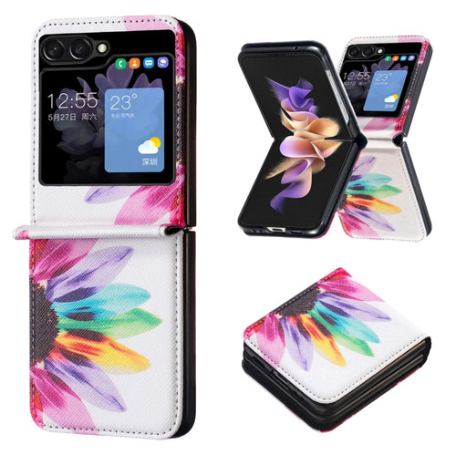 Samsung Galaxy Z Flip5 Colored Drawing Leather Phone Case - Sun Flower