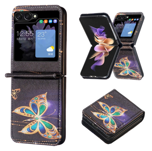 Samsung Galaxy Z Flip5 Colored Drawing Leather Phone Case - Big Butterfly