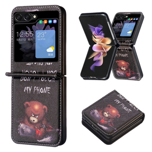 Samsung Galaxy Z Flip5 Colored Drawing Leather Phone Case - Bear