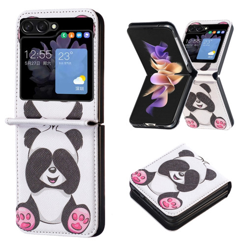 Samsung Galaxy Z Flip5 Colored Drawing Leather Phone Case - Panda