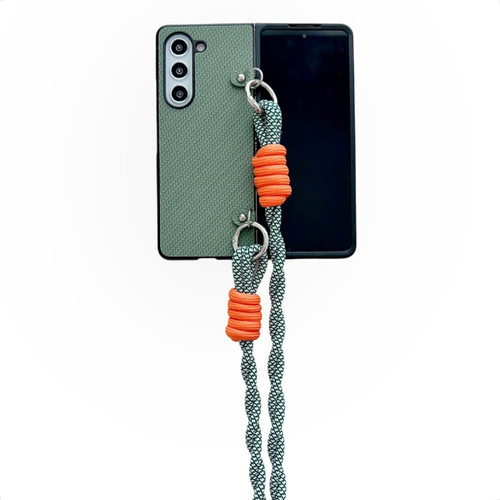 Samsung Galaxy Z Fold5 Woven Texture Phone Case With Lanyard - Green