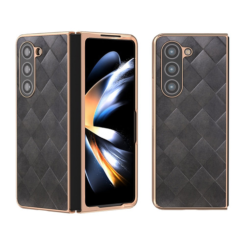 Samsung Galaxy Z Fold5 Nano Plating Weave Plaid Texture PU Phone Case - Black