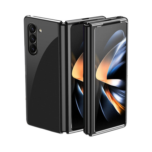 Samsung Galaxy Z Fold5 5G Electroplating Transparent PC Shockproof Phone Case - Black