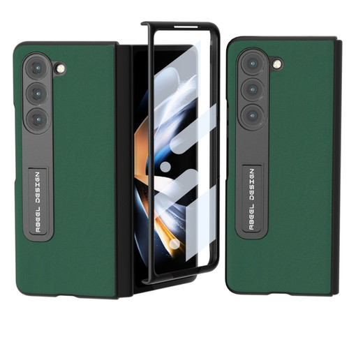 Samsung Galaxy Z Fold5 ABEEL Integrated Genuine Silky Soft Black Edge Phone Case with Holder - Green