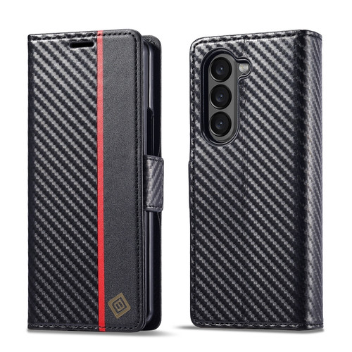 Samsung Galaxy Z Fold5 LC.IMEEKE Carbon Fiber Leather Phone Case - Vertical Black