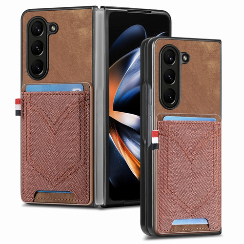 Samsung Galaxy Z Fold5 Skin-feel Solid Color Back Cover Denim Card Phone Case - Brown