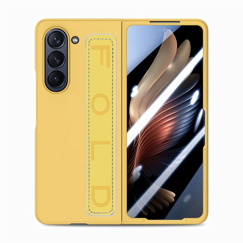 Samsung   Galaxy Z Fold5  5G Integrated Wristband Genuine Leather Phone Case - Yellow