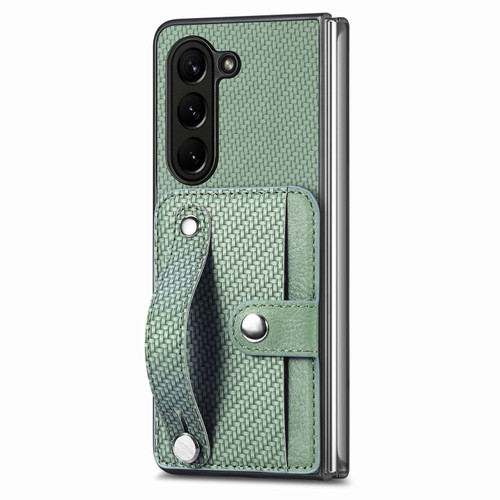 Samsung Galaxy Z Fold5 Wristband Kickstand Card Wallet Back Cover Phone Case - Green