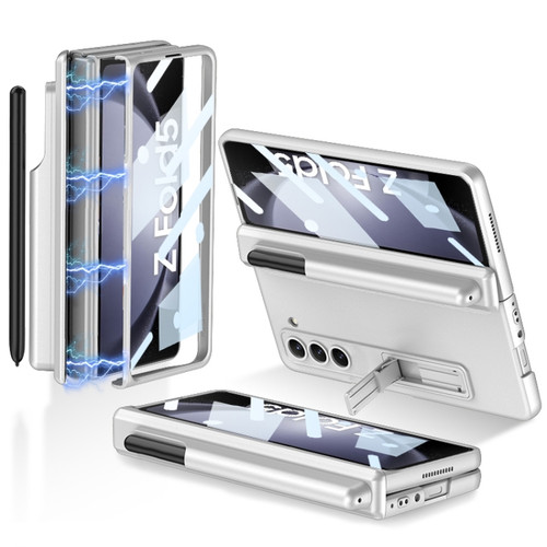 Samsung Galaxy Z Fold5 GKK Integrated Magnetic Full Coverage Phone Flip Case with Pen Holder - Silver