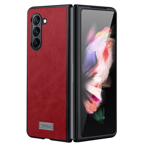 Samsung Galaxy Z Fold5 SULADA Shockproof TPU + Handmade Leather Phone Case - Red