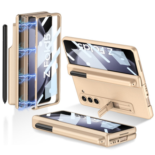 Samsung Galaxy Z Fold5 GKK Integrated Magnetic Full Coverage Phone Flip Case with Pen Holder - Champagne Gold