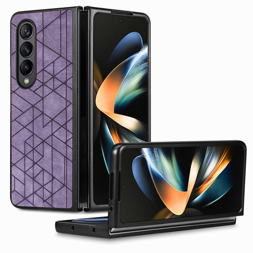 Samsung Galaxy Z Fold4 Geometric Leather Back Cover Phone Case - Purple