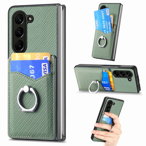 Samsung Galaxy Z Fold5 5G Carbon Fiber Card Wallet Ring Holder Phone Case - Green