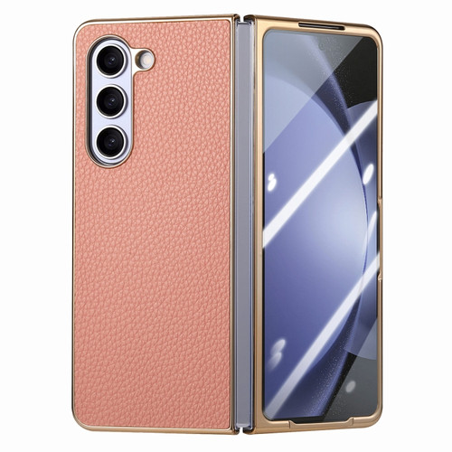 Samsung Galaxy Z Fold5 5G Integrated Film Electroplated Leather Phone Case - Rose  Gold