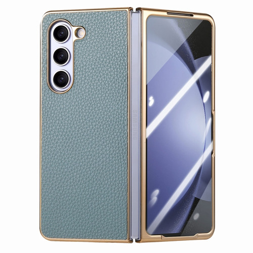 Samsung Galaxy Z Fold5 5G Integrated Film Electroplated Leather Phone Case - Blue