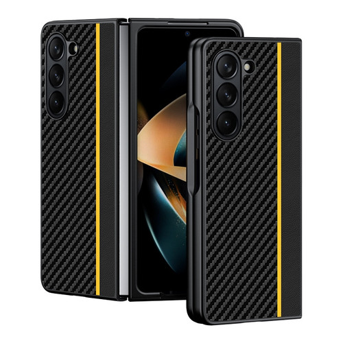 Samsung Galaxy Z Fold5 Ultra-thin Carbon Fiber Texture Printing Phone Case - Black Yellow