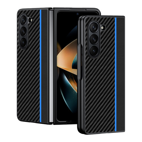Samsung Galaxy Z Fold5 Ultra-thin Carbon Fiber Texture Printing Phone Case - Black Blue