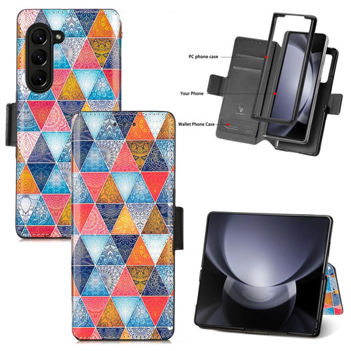 Samsung Galaxy Z Fold5 5G CaseNeo Colorful Magnetic Leather Phone Case - Rhombus Mandala